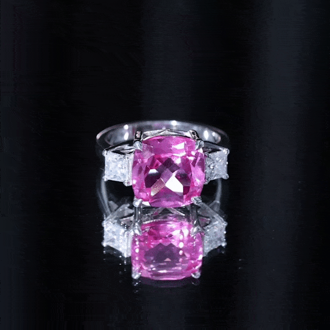 Lab Created Pink Sapphire Statement Engagement Ring with Moissanite
