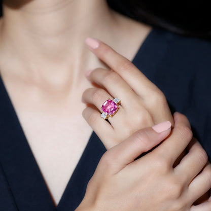 Lab Created Pink Sapphire Statement Engagement Ring with Moissanite