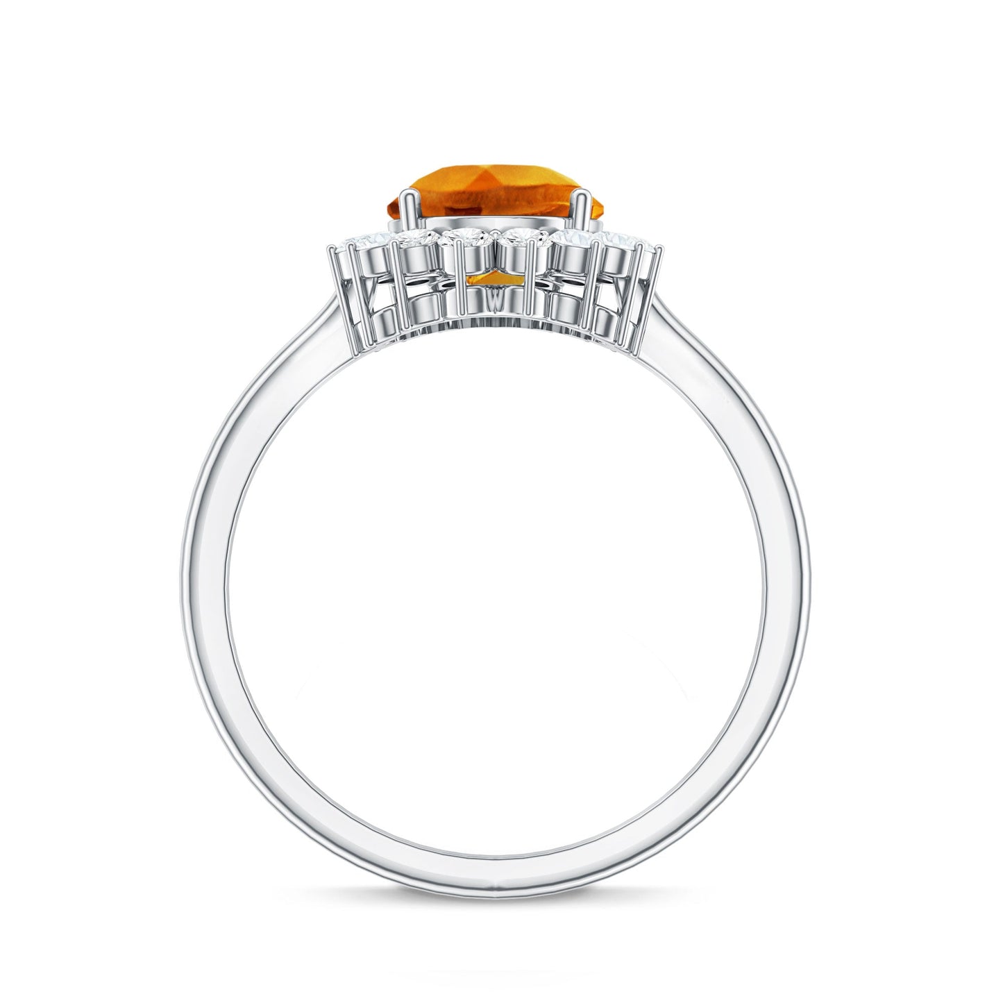 2.5 Carat Lab Grown Orange Sapphire Teardrop Engagement Ring with Diamond Halo