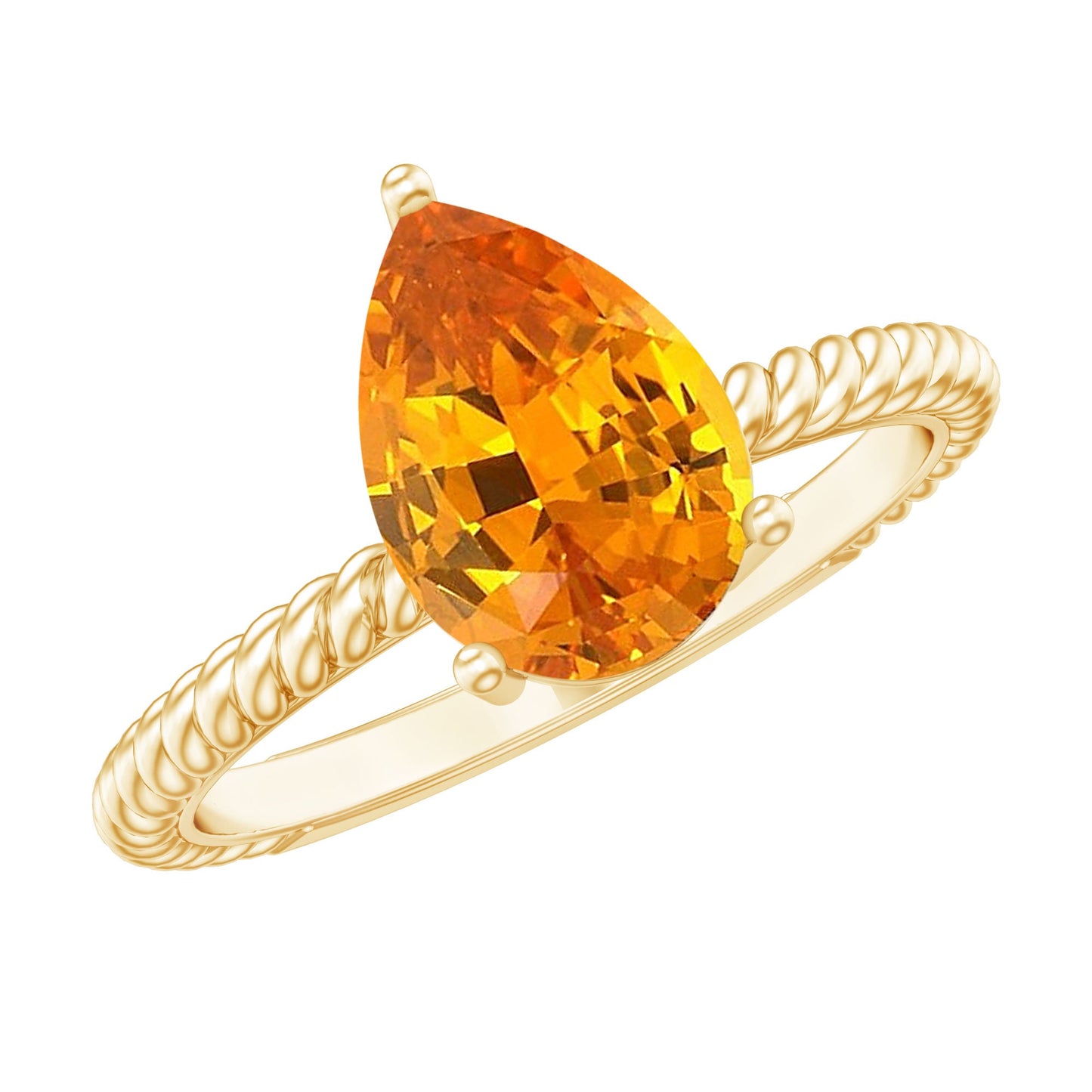 2.5 Carat Lab Grown Orange Sapphire Pear Shaped Engagement Ring with Twisted Rope