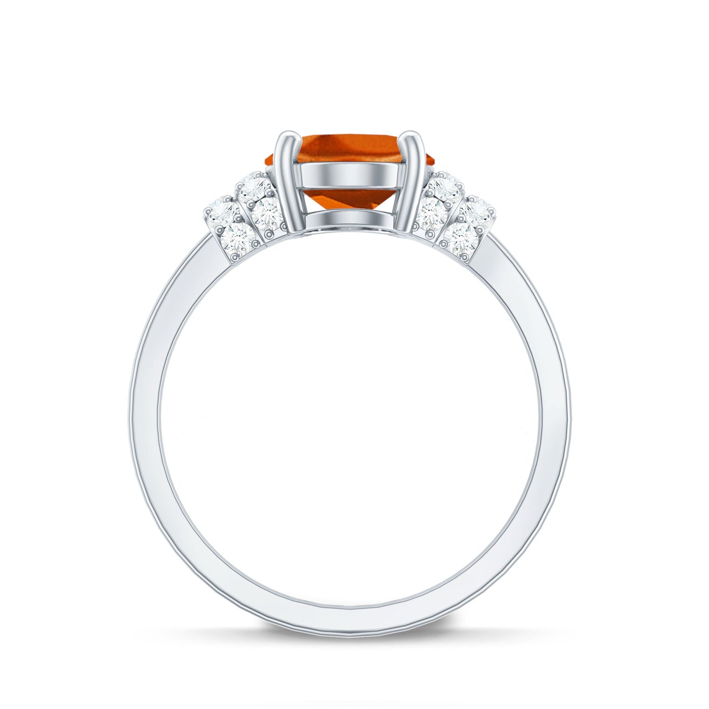 4 Carat Oval Lab Grown Orange Sapphire Engagement Ring with Diamond Side Stones