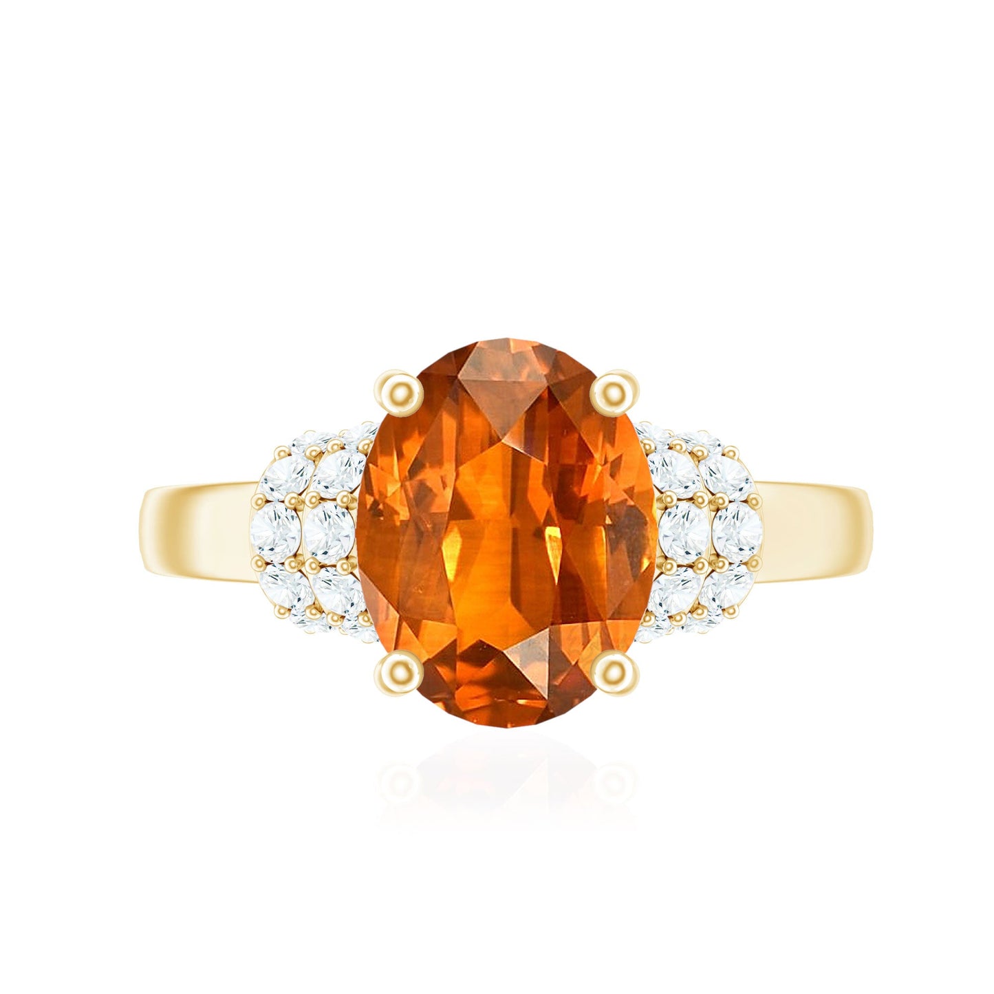 4 Carat Oval Lab Grown Orange Sapphire Engagement Ring with Diamond Side Stones