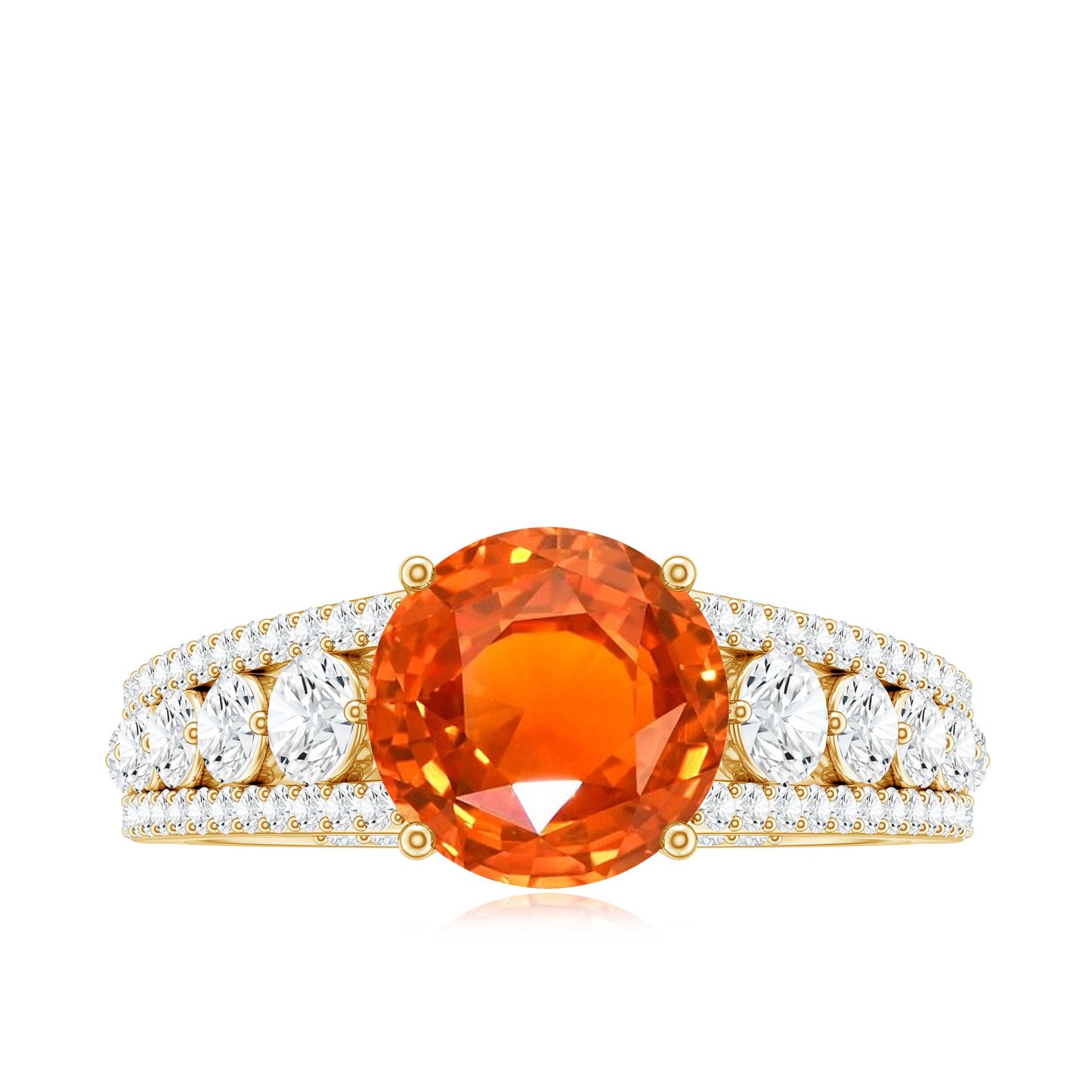 2.25 Carat Lab Grown Orange Sapphire Solitaire Engagement Ring with Side Stones