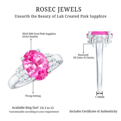 Created Pink Sapphire Oval Engagement Ring with Diamond Accent