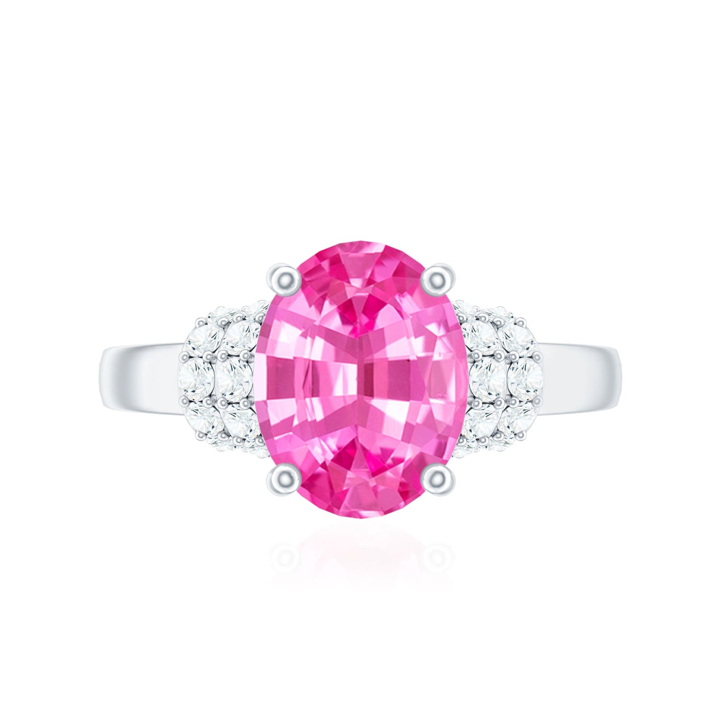 Created Pink Sapphire Oval Engagement Ring with Diamond Accent