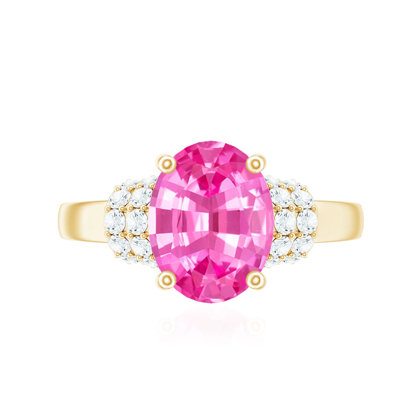 Created Pink Sapphire Oval Engagement Ring with Diamond Accent