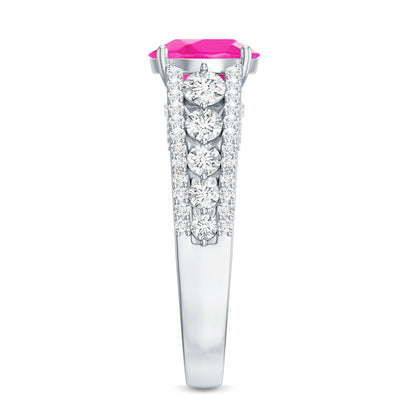 Created Pink Sapphire Engagement Ring with Moissanite Side Stones