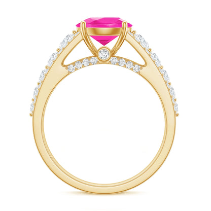 Created Pink Sapphire Engagement Ring with Moissanite Side Stones