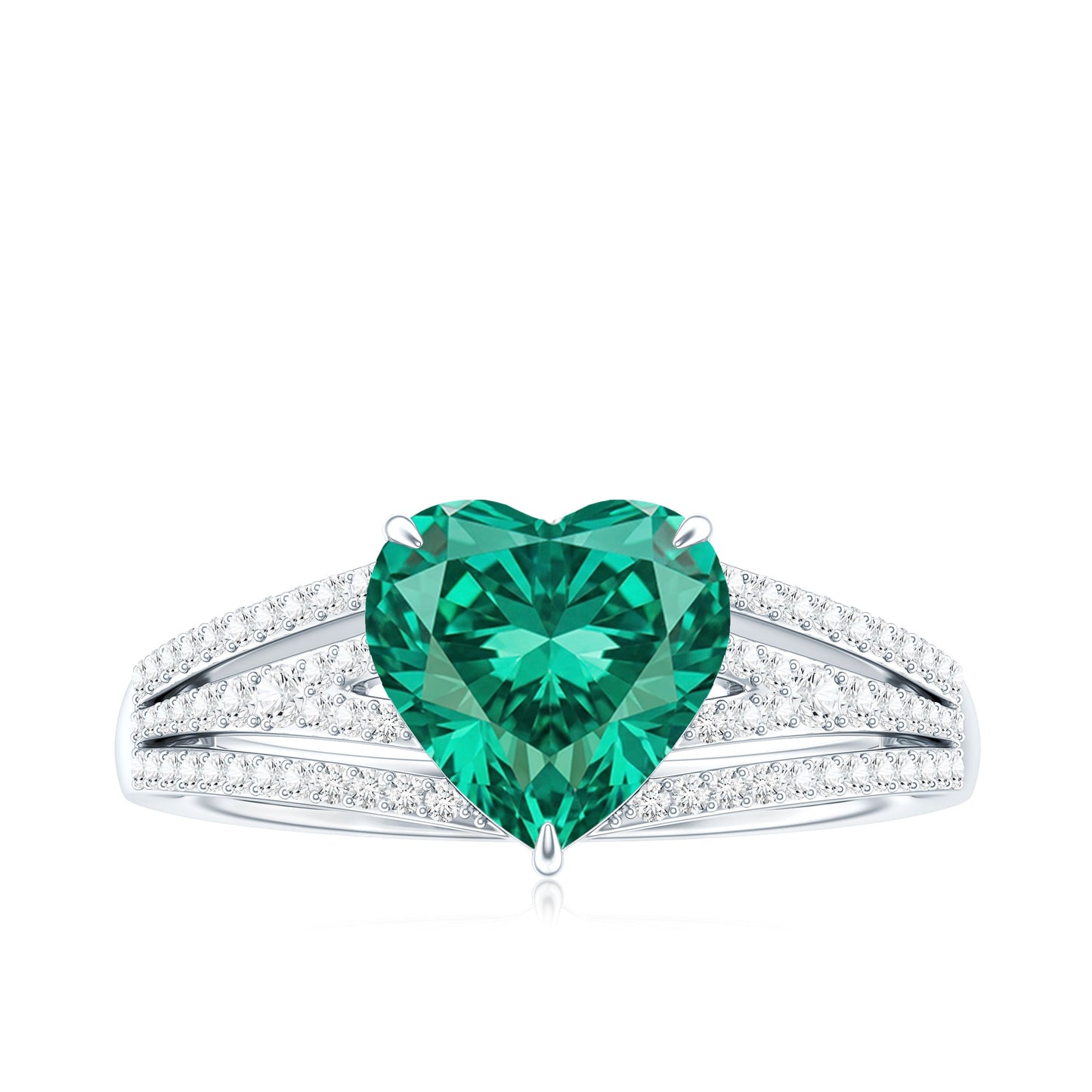 Designer 2 Carat Lab Grown Emerald Heart Engagement Ring With Diamonds