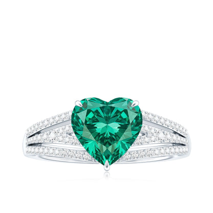 Designer 2 Carat Lab Grown Emerald Heart Engagement Ring With Diamonds