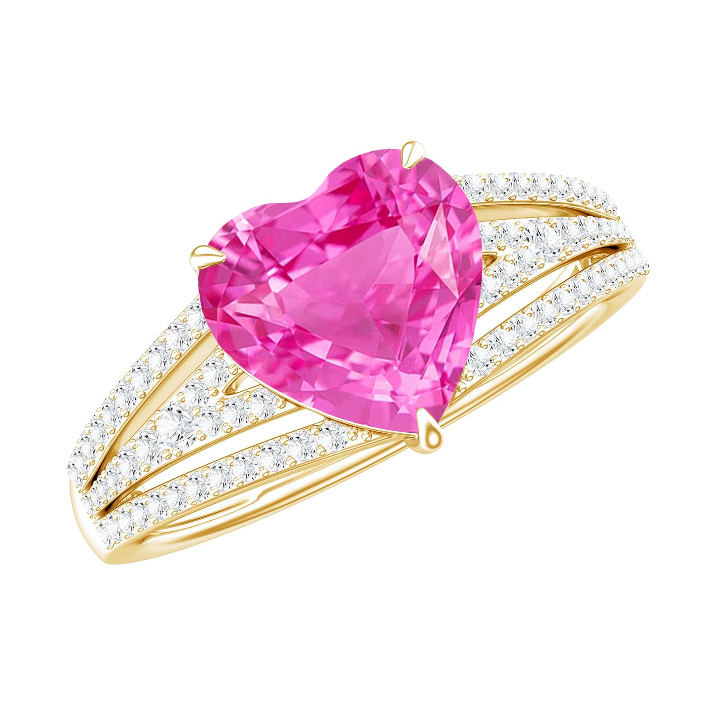 2 Carat Lab Created Pink Sapphire Heart Engagement Ring with Diamond