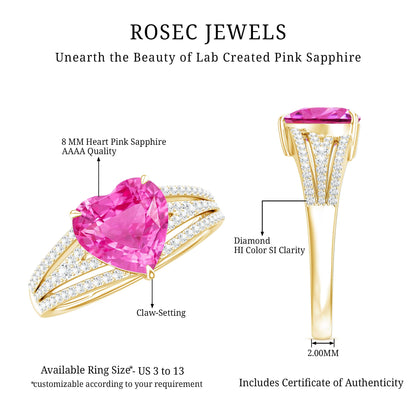 2 Carat Lab Created Pink Sapphire Heart Engagement Ring with Diamond