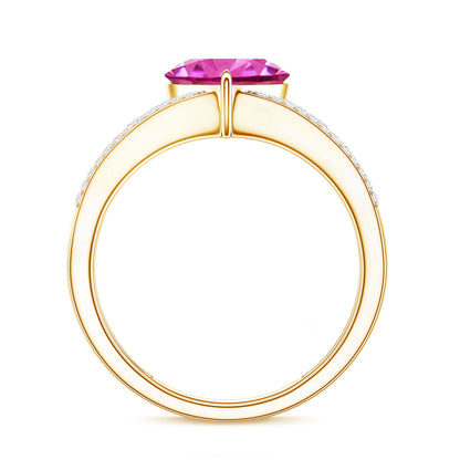 2 Carat Lab Created Pink Sapphire Heart Engagement Ring with Diamond