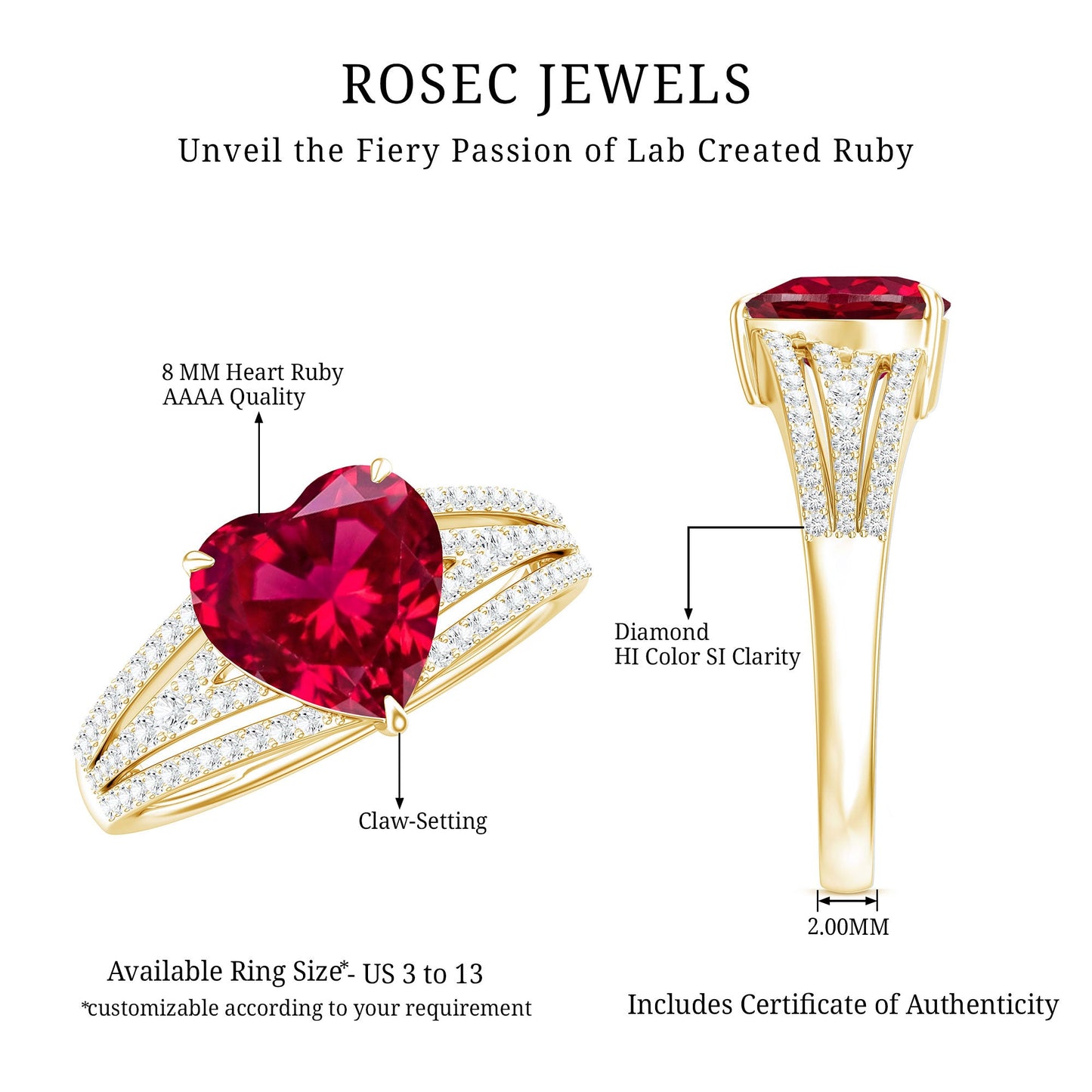 Heart Shape Created Ruby Engagement Ring with Diamond
