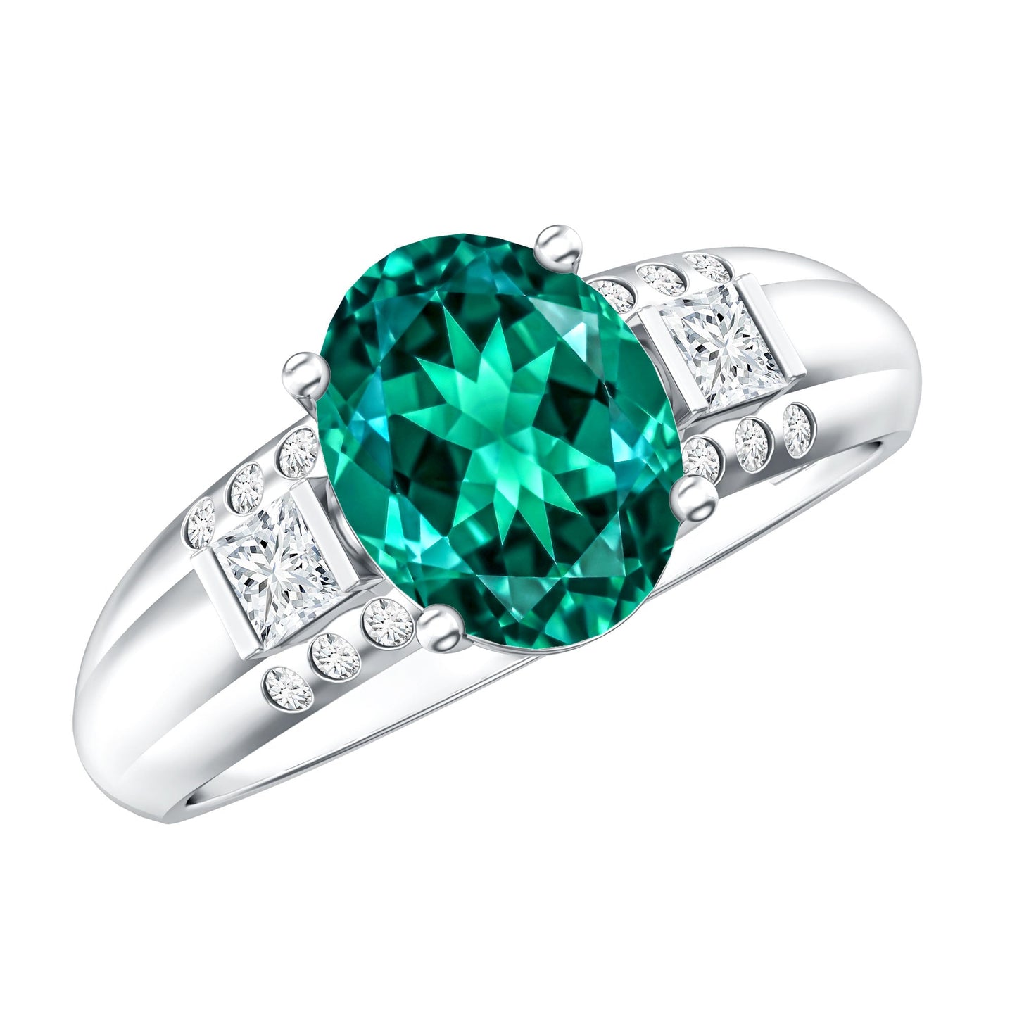 3 Carat Lab Grown Emerald Oval Engagement Ring with Diamond