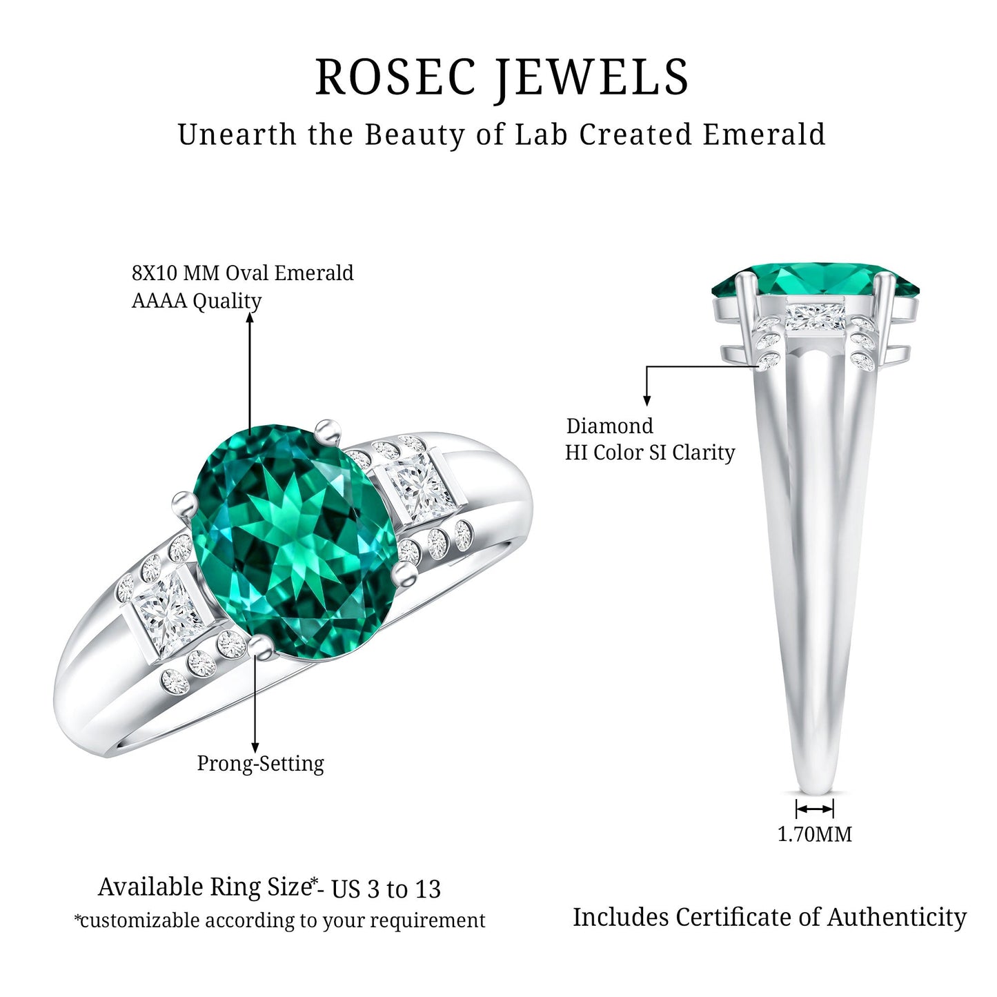 3 Carat Lab Grown Emerald Oval Engagement Ring with Diamond