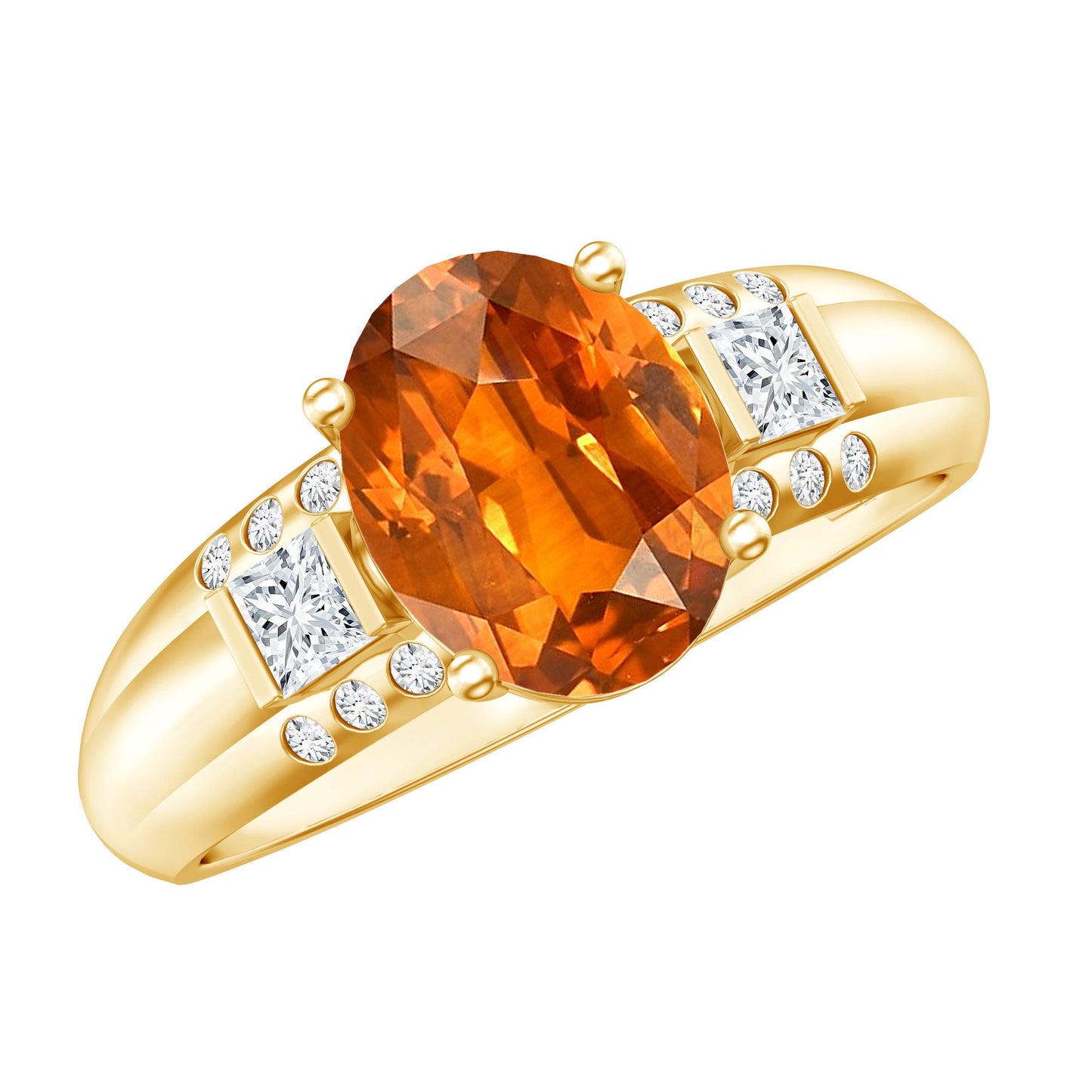 4 Carat Oval Lab Grown Orange Sapphire Statement Engagement Ring with Diamond