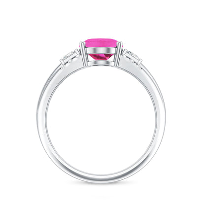 Lab Grown Pink Sapphire Oval Solitaire Engagement Ring with Diamond