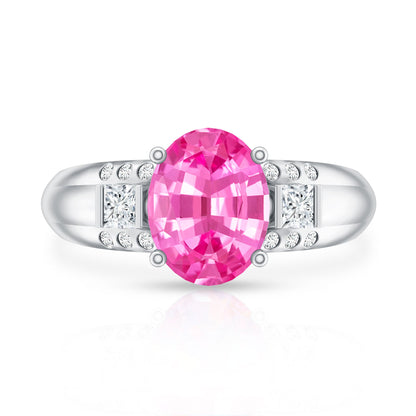 Lab Grown Pink Sapphire Oval Solitaire Engagement Ring with Diamond