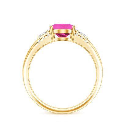 Lab Grown Pink Sapphire Oval Solitaire Engagement Ring with Diamond