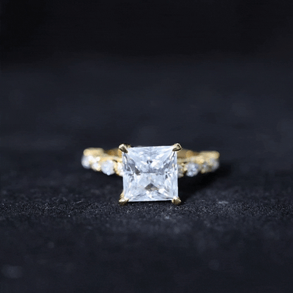 Certified Princess Cut Moissanite Engagement Ring with Side Stones