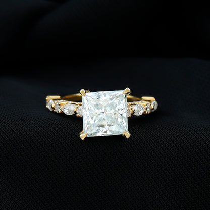 Certified Princess Cut Moissanite Engagement Ring with Side Stones