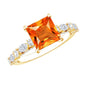 2.75 Carat Lab Grown Orange Sapphire Princess Cut Engagement Ring with Side Stones