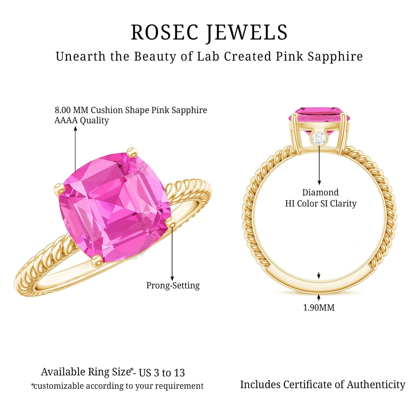 Created Pink Sapphire Solitaire Engagement Ring