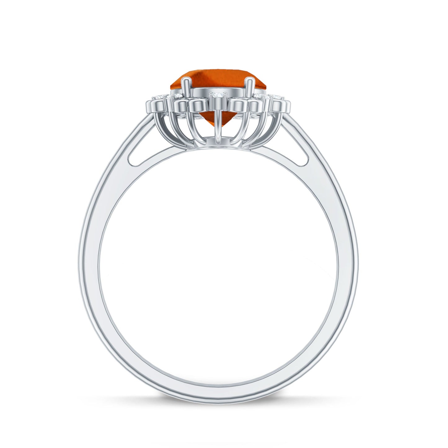 4 Carat Lab Grown Orange Sapphire Vintage Engagement Ring with Diamond