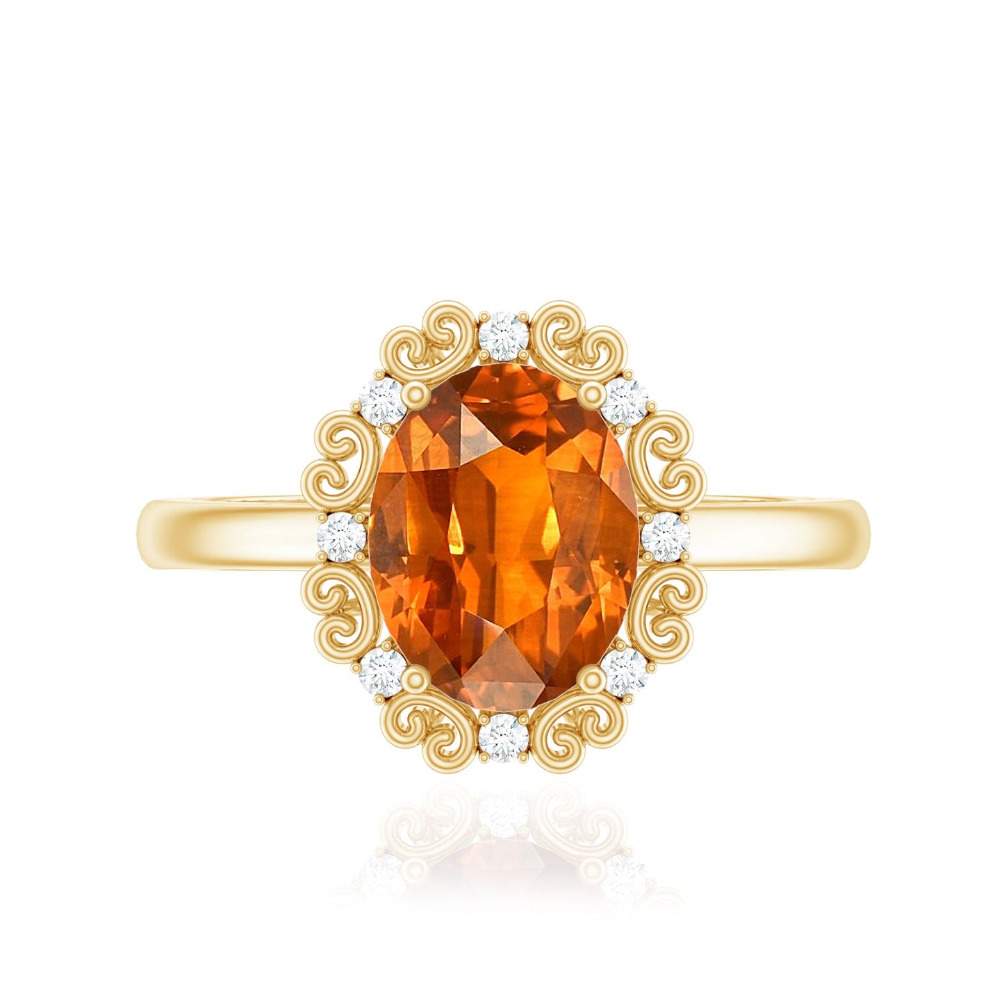 4 Carat Lab Grown Orange Sapphire Vintage Engagement Ring with Diamond