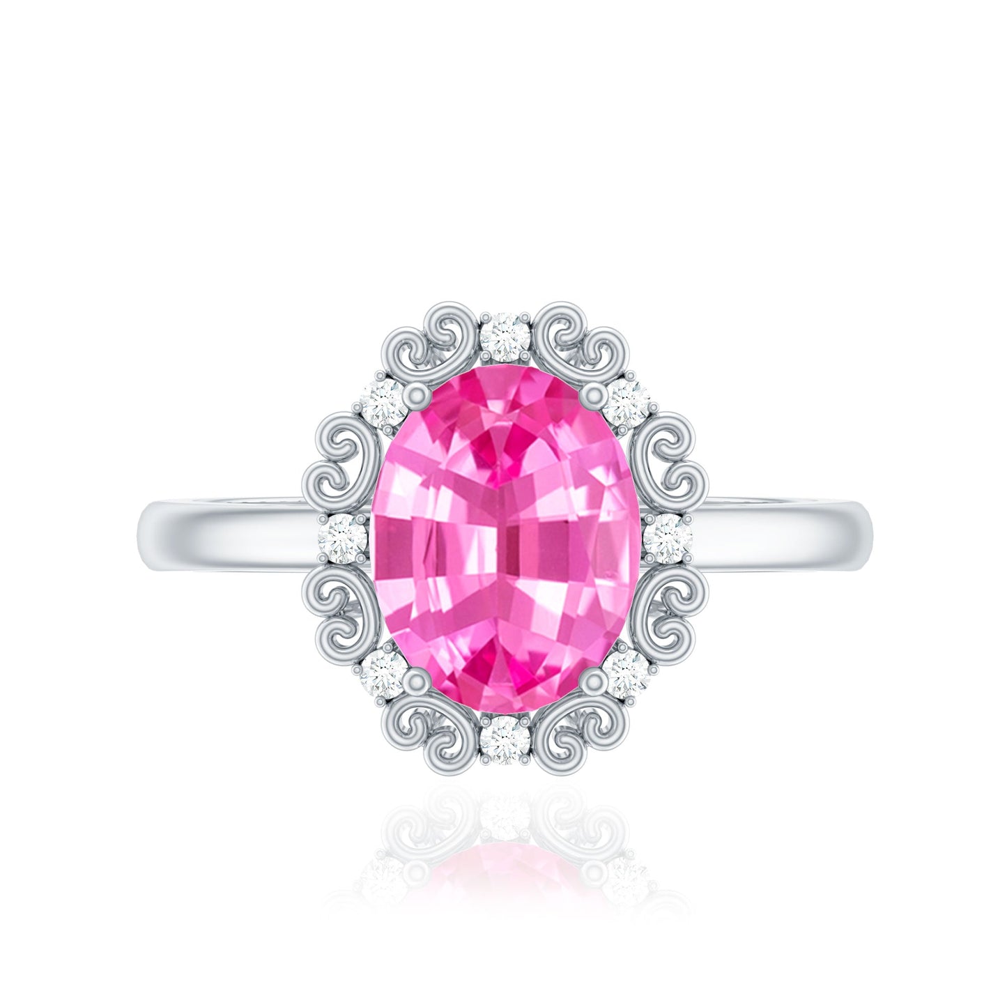 Vintage Style Lab Grown Pink Sapphire Oval Engagement Ring