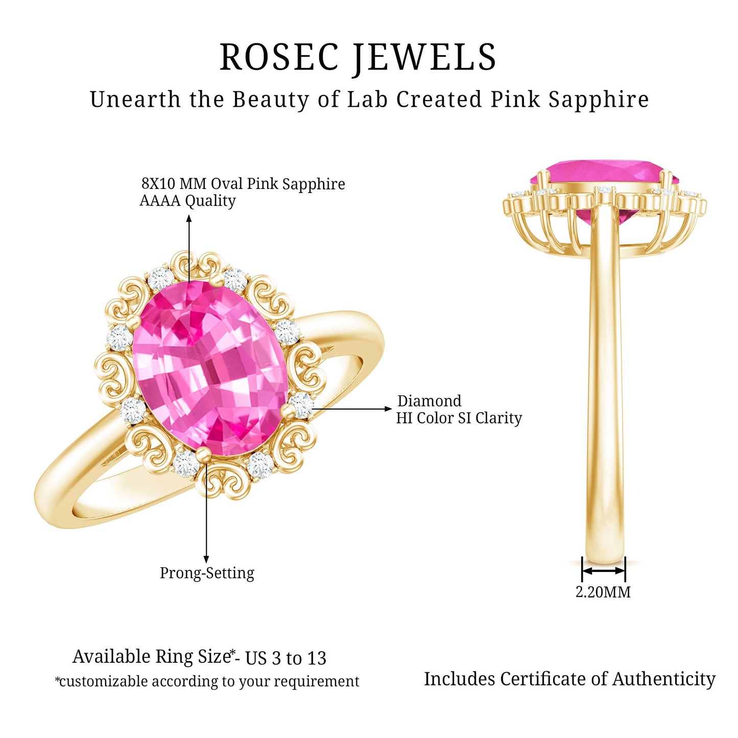 Vintage Style Lab Grown Pink Sapphire Oval Engagement Ring