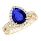 Certified 1.6 Carat Lab Grown Blue Sapphire Pear Shaped Engagement Ring Set with Diamond