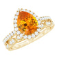 3.3 Carat Pear Shaped Lab Grown Orange Sapphire Wedding Ring Set with Diamond