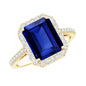 Certified 2.75 Carat Lab Grown Blue Sapphire Emerald Cut Engagement Ring with Diamond Halo