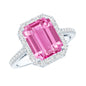 2.75 Carat Lab Grown Pink Sapphire Emerald Cut Engagement Ring with Diamond