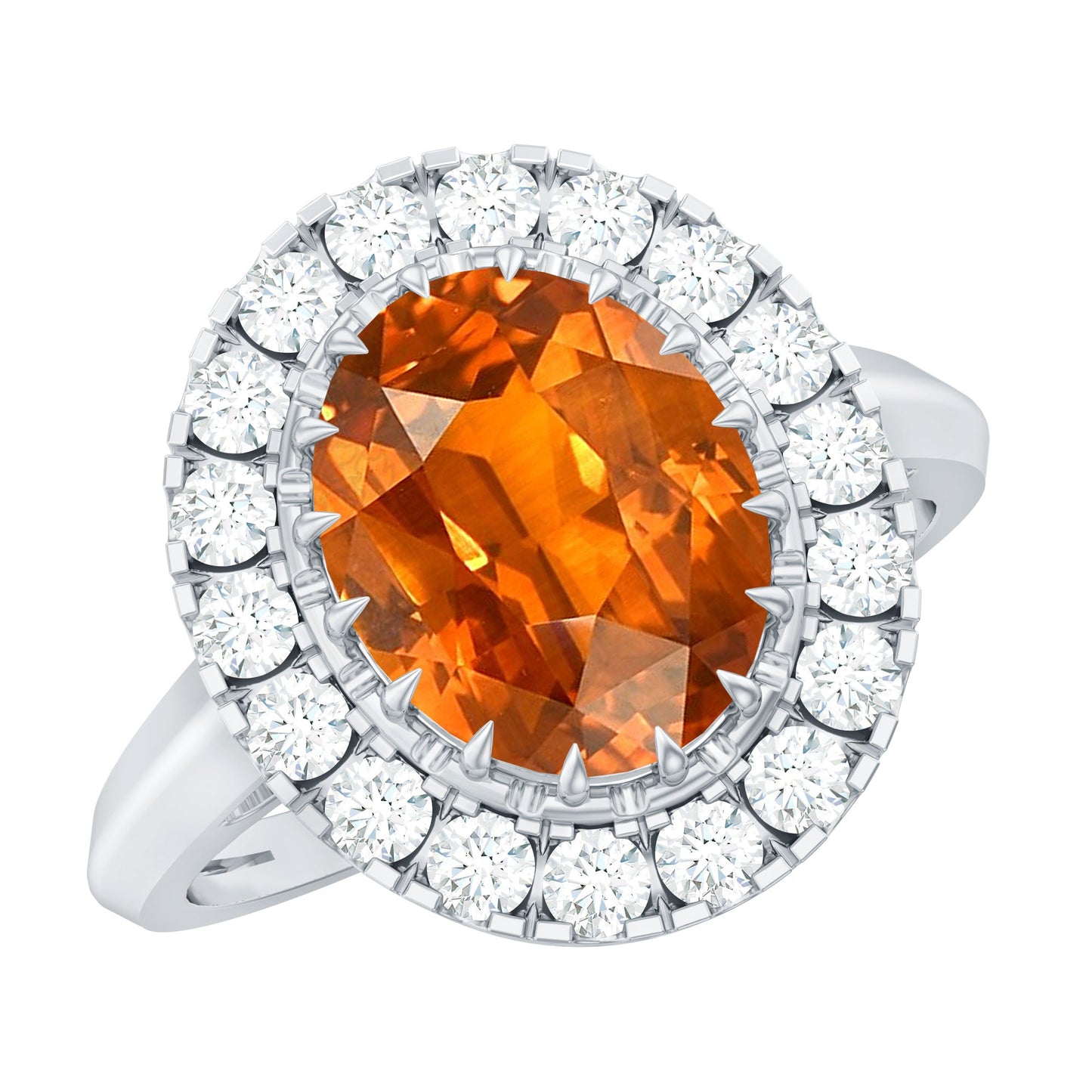 Certified 4 Carat Lab Grown Orange Sapphire Huge Engagement Ring with Diamonds