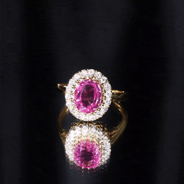 4 Carat Lab Grown Pink Sapphire Cocktail Engagement Ring with Diamond Halo