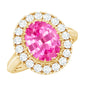 4 Carat Lab Grown Pink Sapphire Cocktail Engagement Ring with Diamond Halo