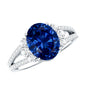 Certified 4 Carat Lab Grown Blue Sapphire Oval Engagement Ring with Diamond Split Shank