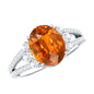 4 Carat Oval Lab Grown Orange Sapphire Engagement Ring with Diamond Split Shank