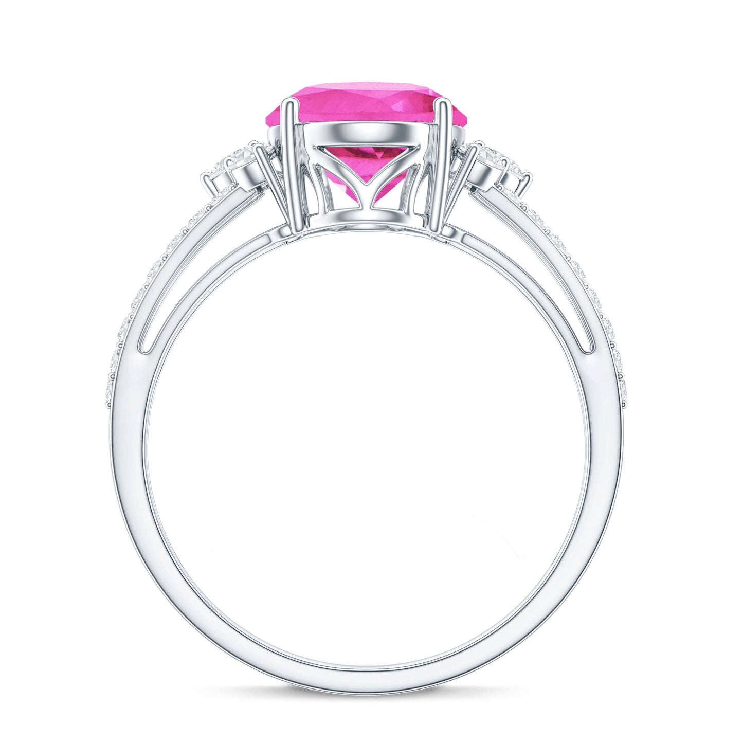 Certified 4 Carat Lab Created Pink Sapphire Oval Engagement Ring With Diamond