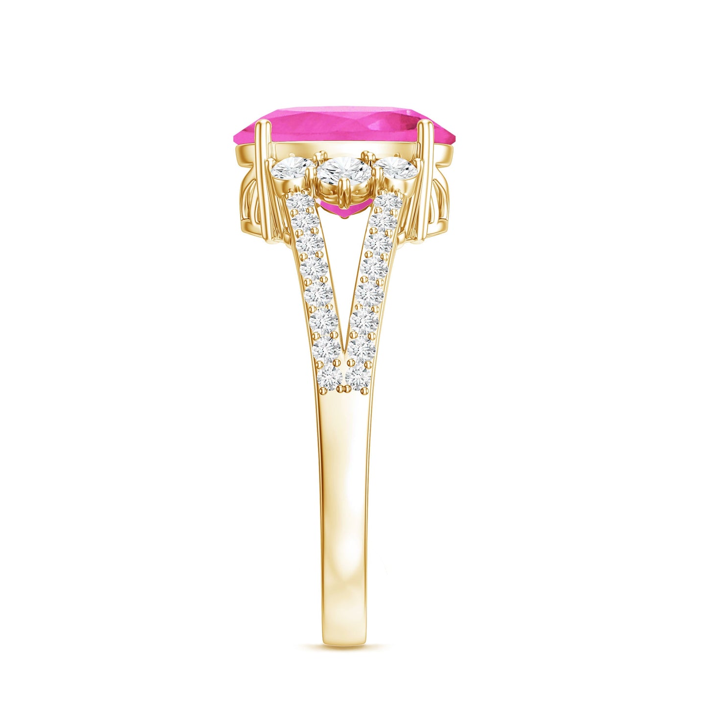 Certified 4 Carat Lab Created Pink Sapphire Oval Engagement Ring With Diamond