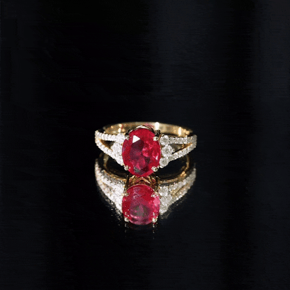 Certified 4 Carat Lab Grown Ruby Oval Engagement Ring With Diamond