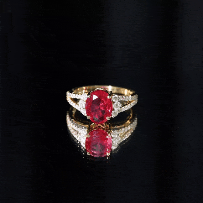 Certified 4 Carat Lab Grown Ruby Oval Engagement Ring With Diamond