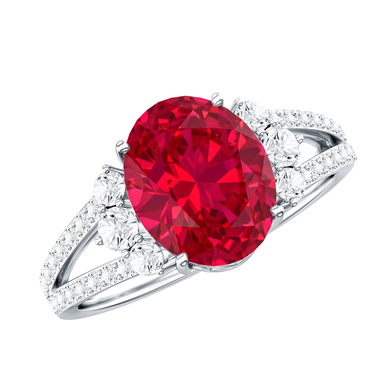Certified 4 Carat Lab Grown Ruby Oval Engagement Ring With Diamond