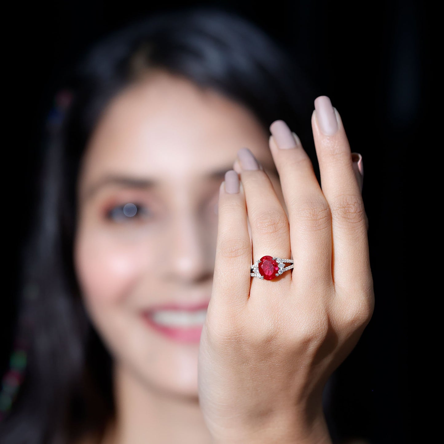 Certified 4 Carat Lab Grown Ruby Oval Engagement Ring With Diamond