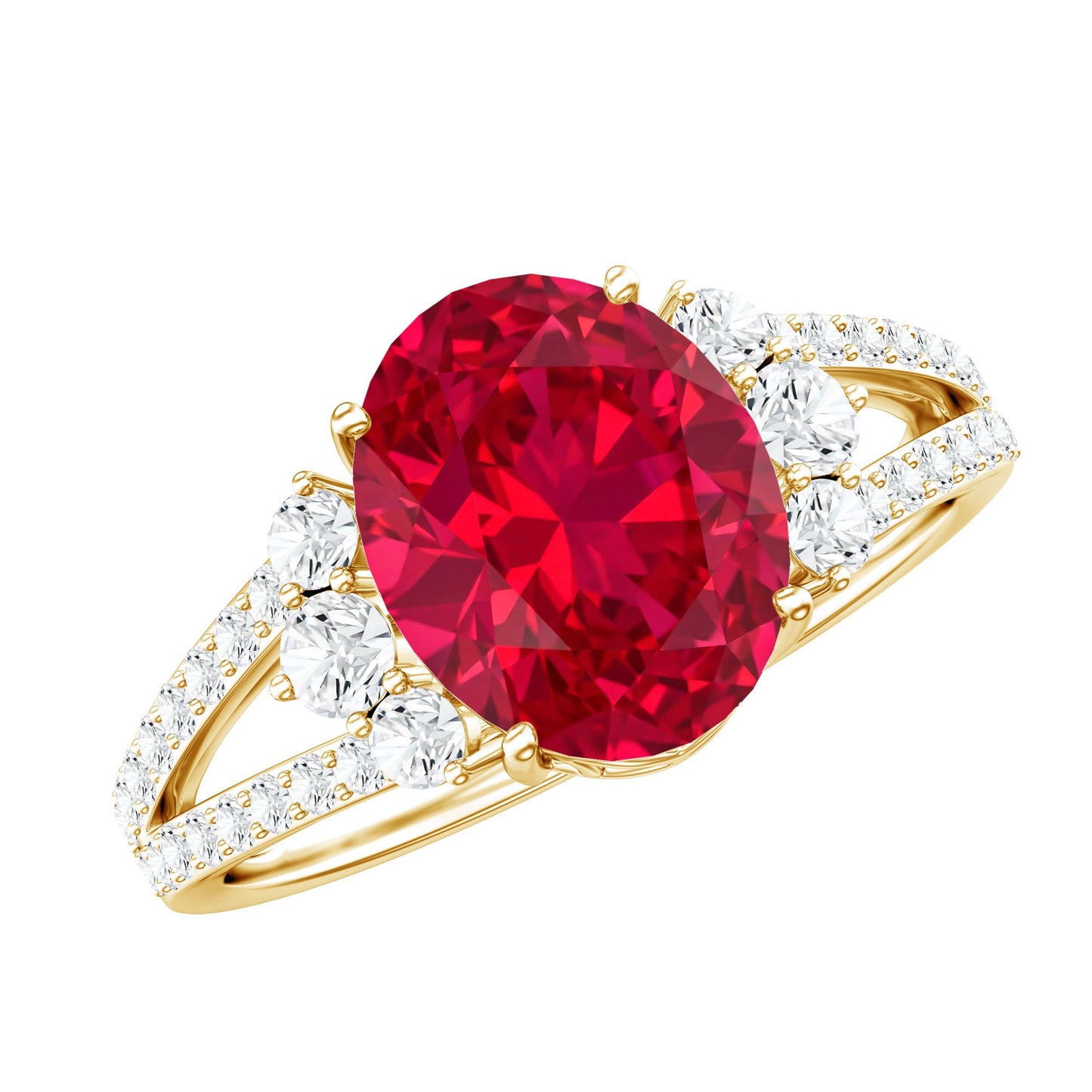 Certified 4 Carat Lab Grown Ruby Oval Engagement Ring With Diamond