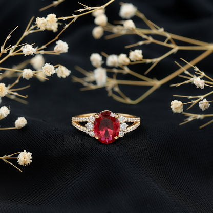 Certified 4 Carat Lab Grown Ruby Oval Engagement Ring With Diamond