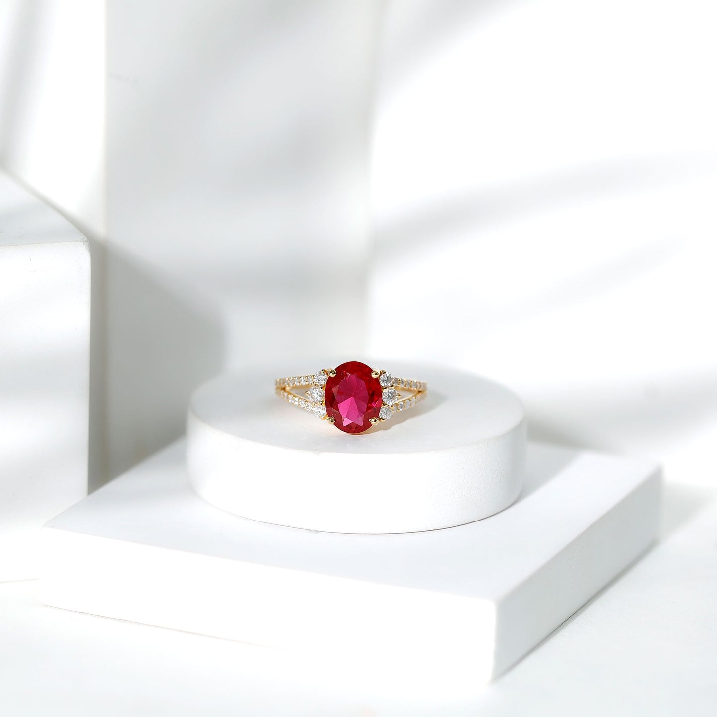 Certified 4 Carat Lab Grown Ruby Oval Engagement Ring With Diamond